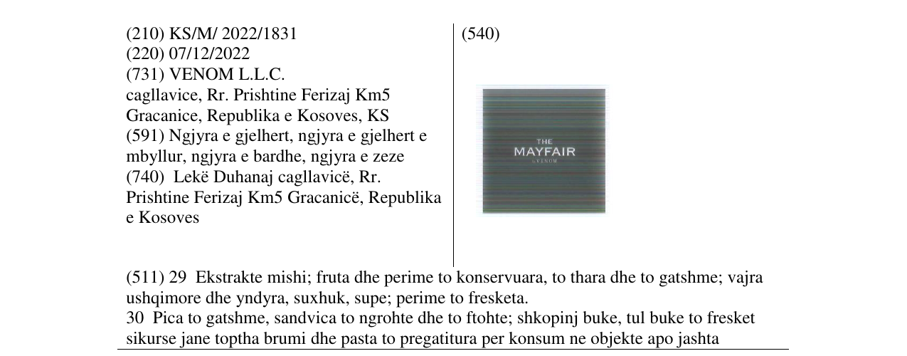 Zëri i markës MAYFAIR në buletin