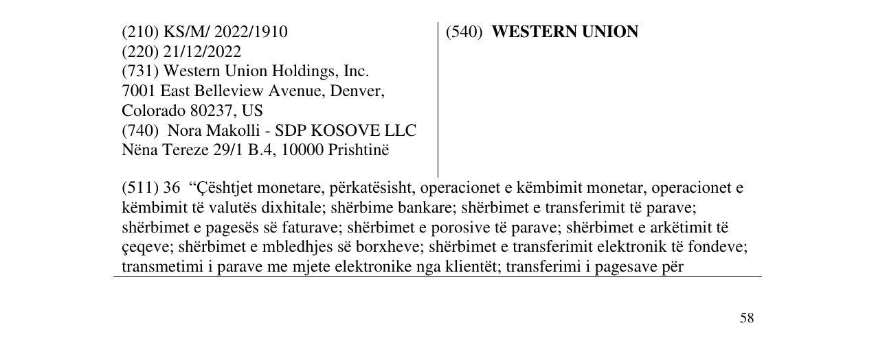 Zëri i markës WESTERN UNION në buletin