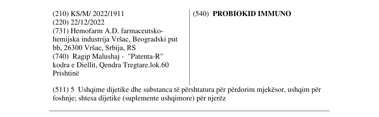 Zëri i markës PROBIOKID IMMUNO në buletin