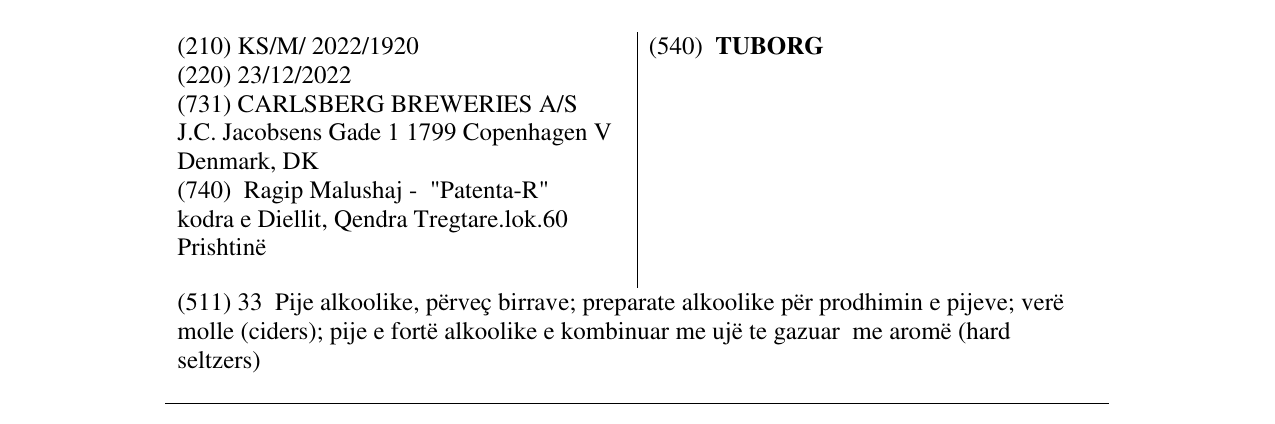Zëri i markës TUBORG në buletin