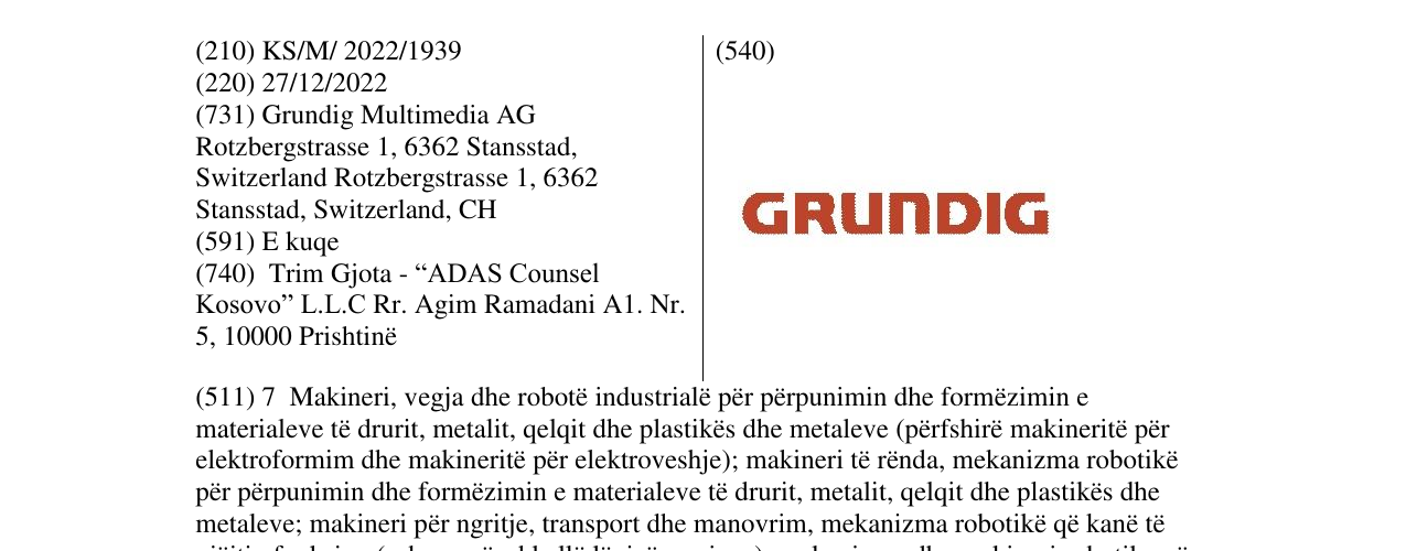 Zëri i markës Grundig në buletin