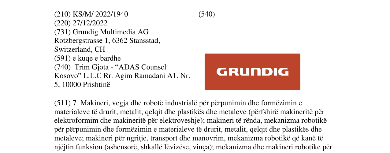 Zëri i markës Grundig në buletin