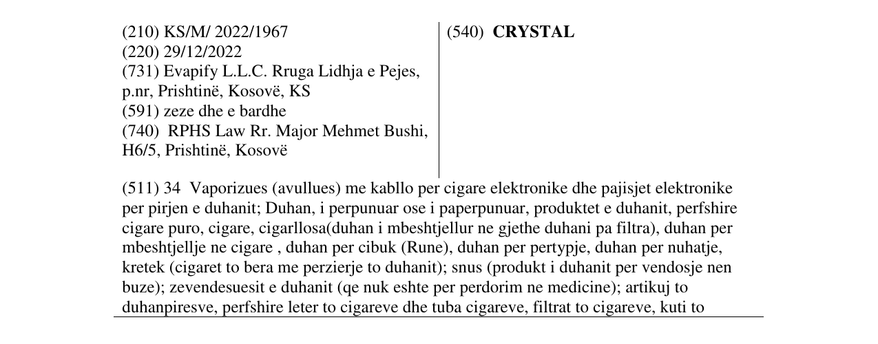Zëri i markës CRYSTAL në buletin