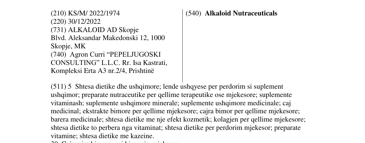 Zëri i markës Alkaloid Nutraceuticals në buletin