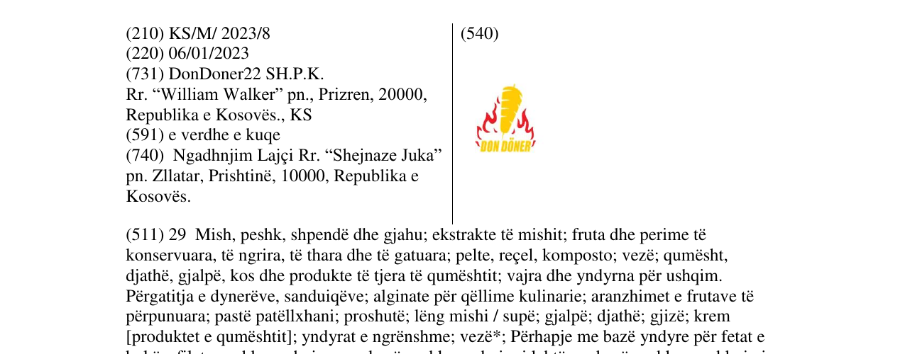 Zëri i markës DON DONER Kebap në buletin