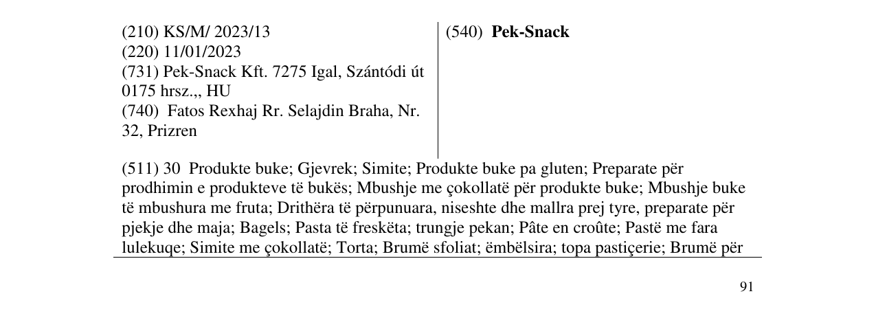 Zëri i markës Pek-Snack në buletin