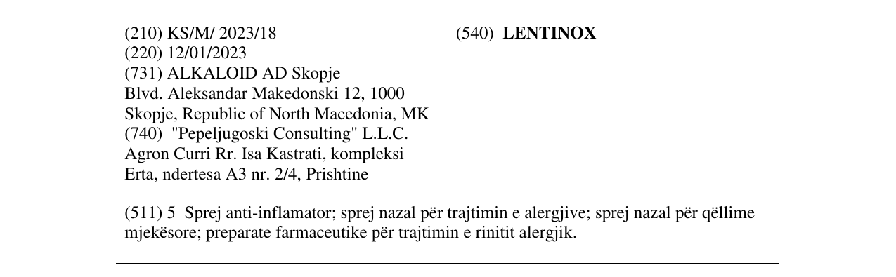 Zëri i markës LENTINOX në buletin