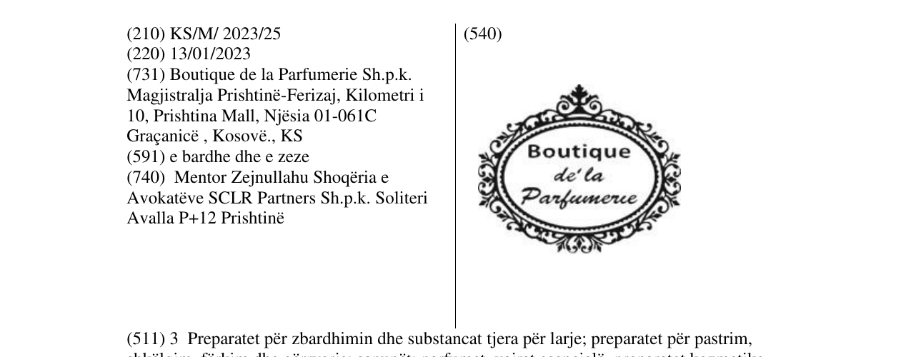 Zëri i markës Boutique de la Parfumerie në buletin