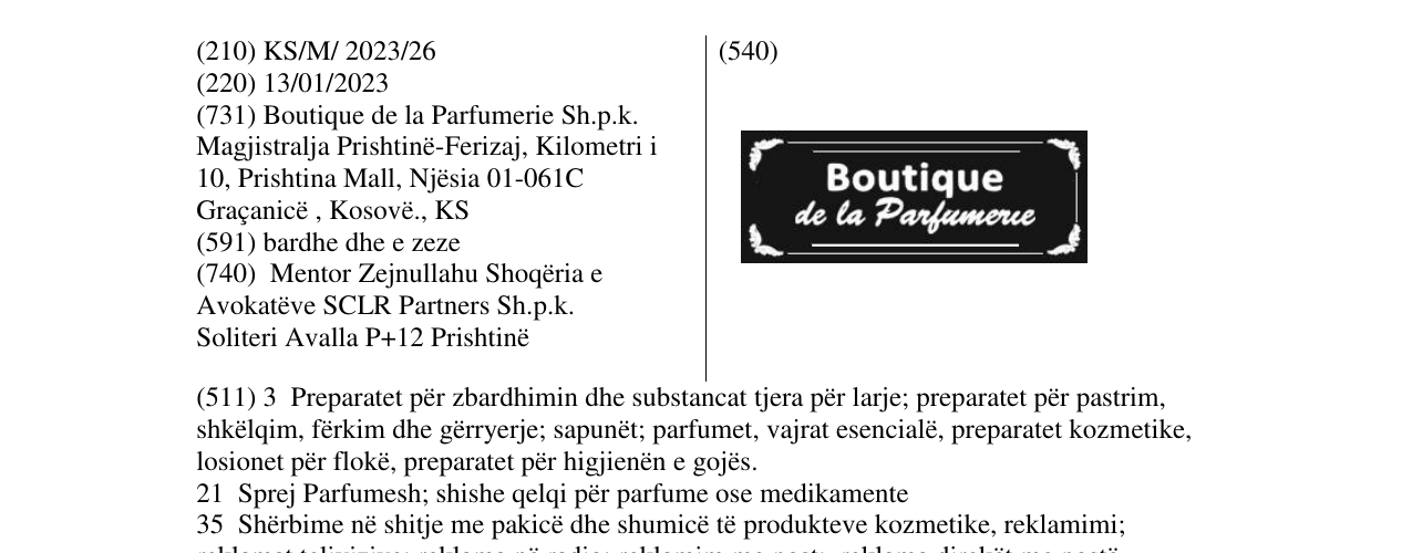 Zëri i markës Boutique de la Parfumerie në buletin