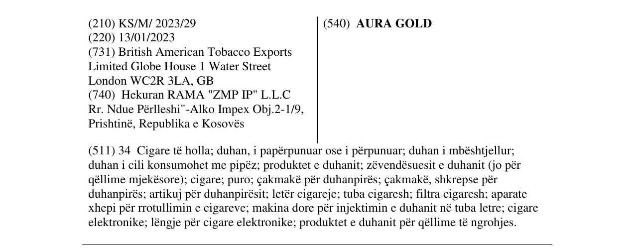 Zëri i markës AURA GOLD në buletin