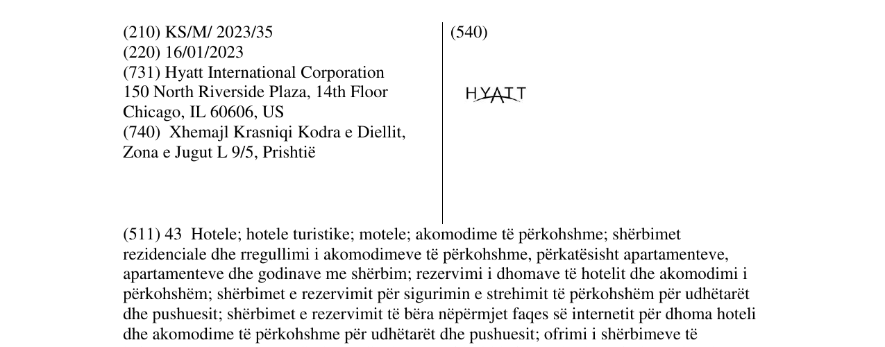 Zëri i markës HYATT në buletin