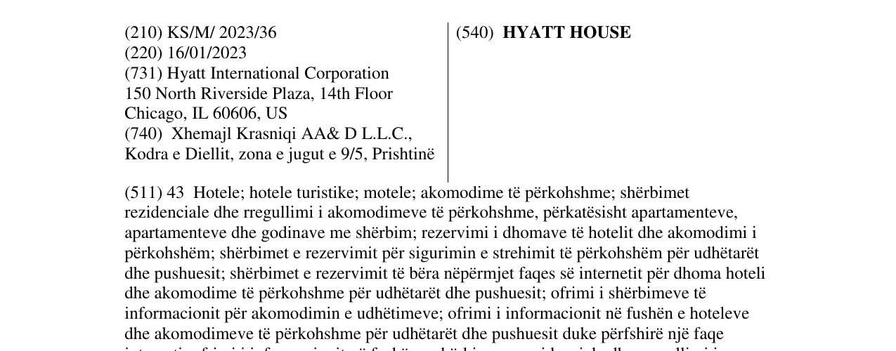 Zëri i markës HYATT HOUSE në buletin