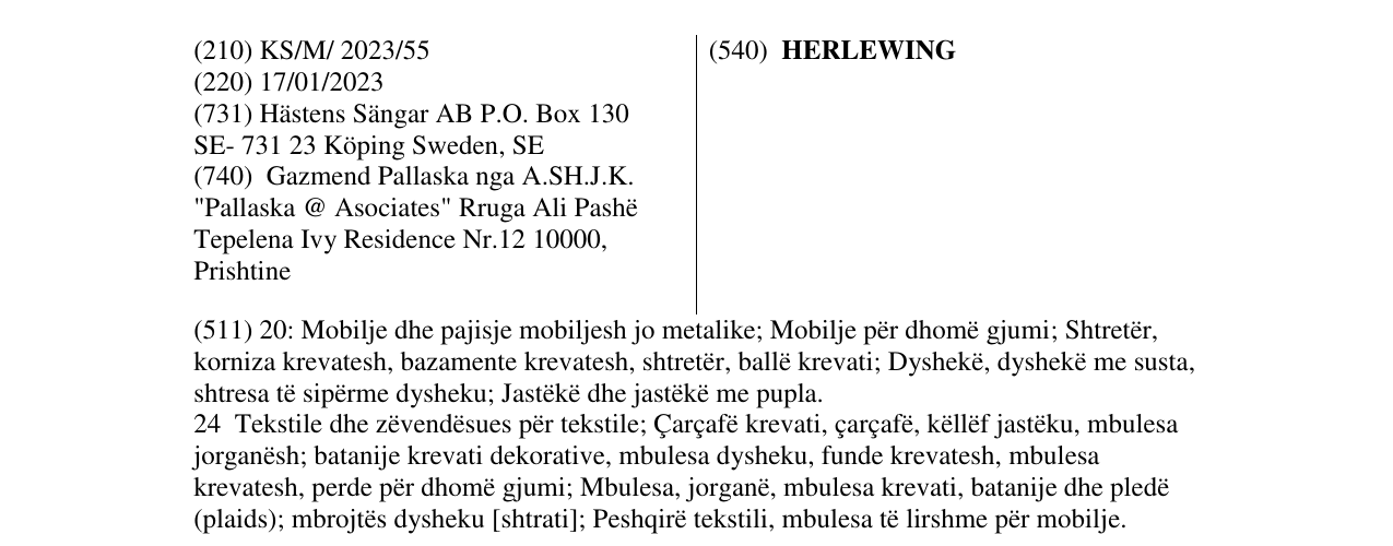 Zëri i markës HERLEWING në buletin