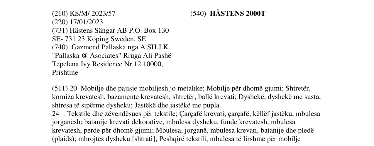 Zëri i markës HÄSTENS 2000T në buletin