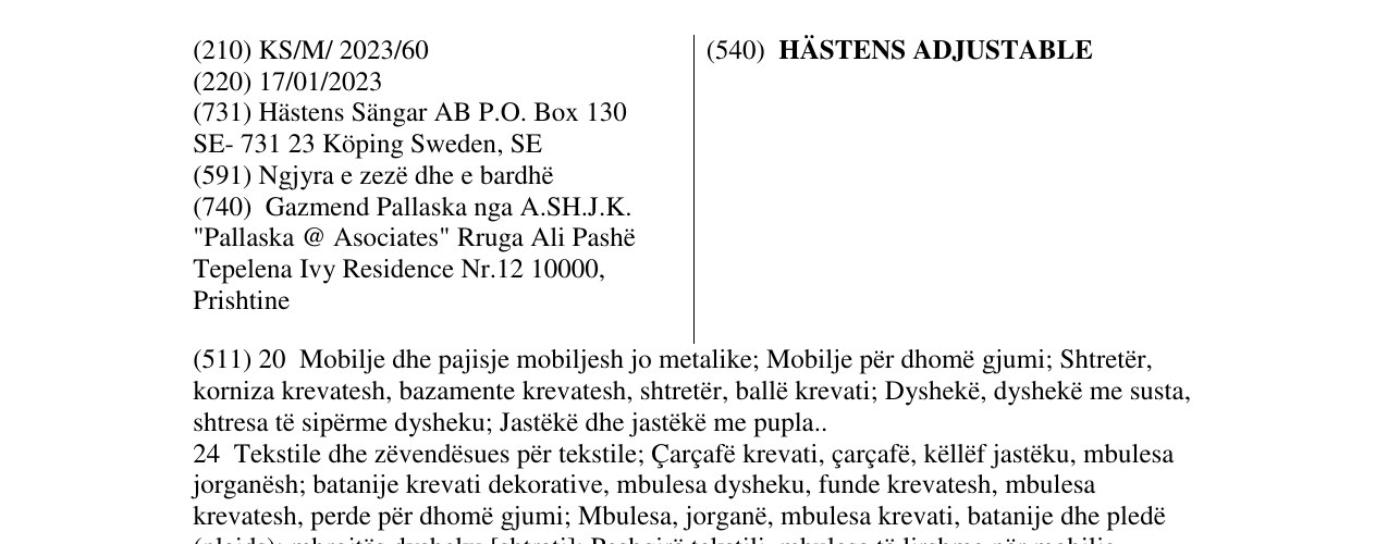 Zëri i markës HÄSTENS ADJUSTABLE në buletin