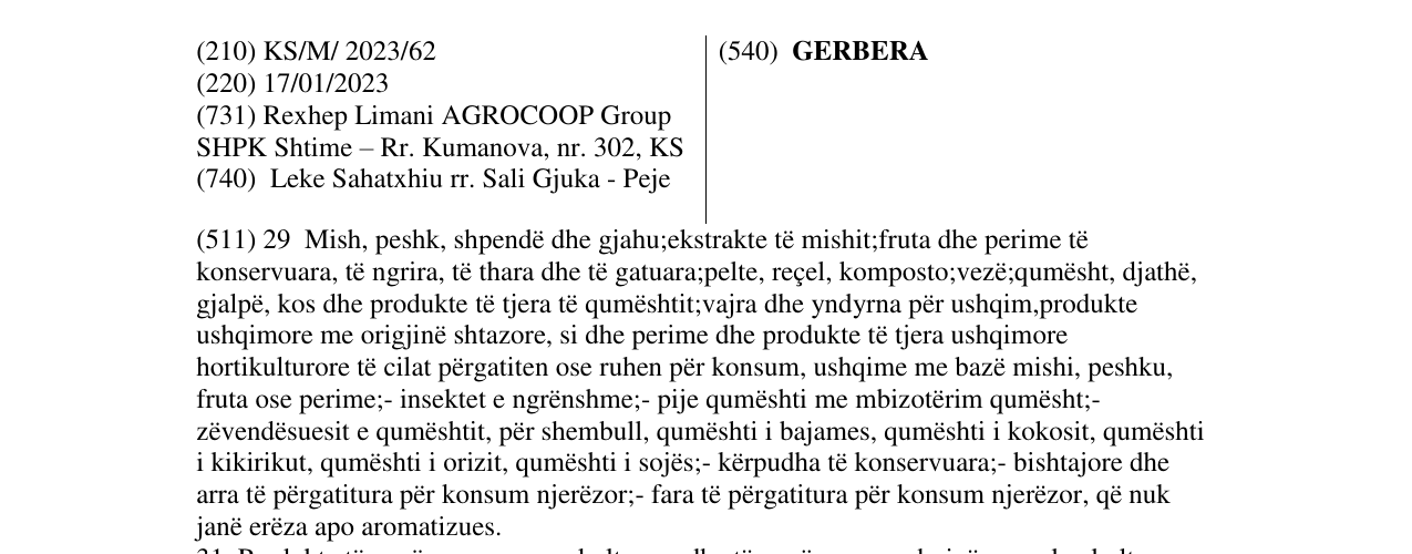 Zëri i markës GERBERA në buletin