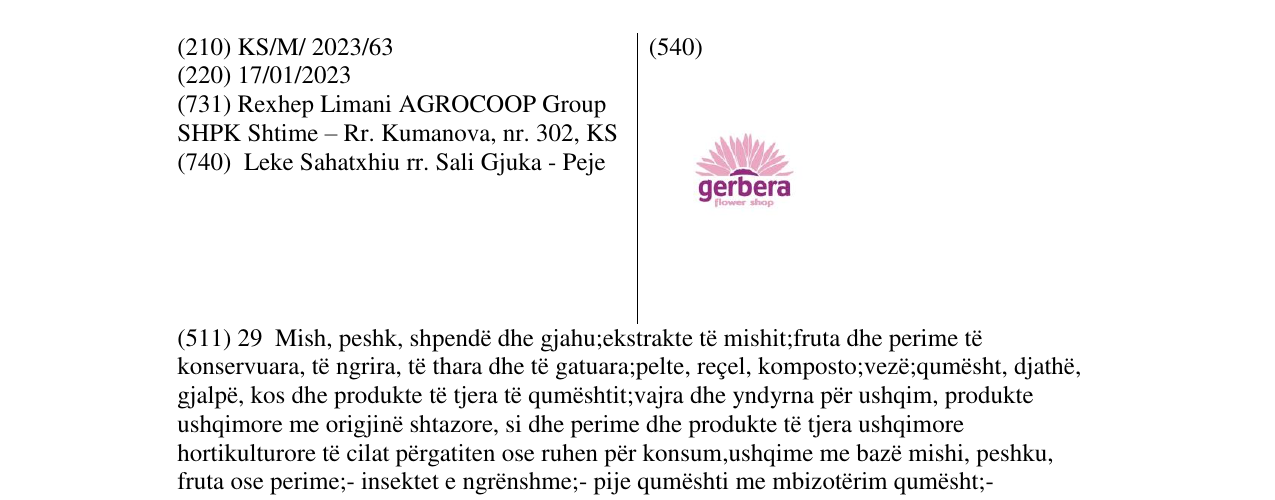 Zëri i markës gerbera në buletin