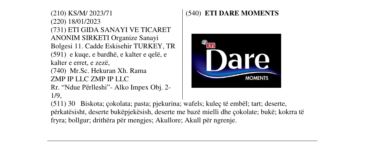 Zëri i markës ETI DARE MOMENTS në buletin