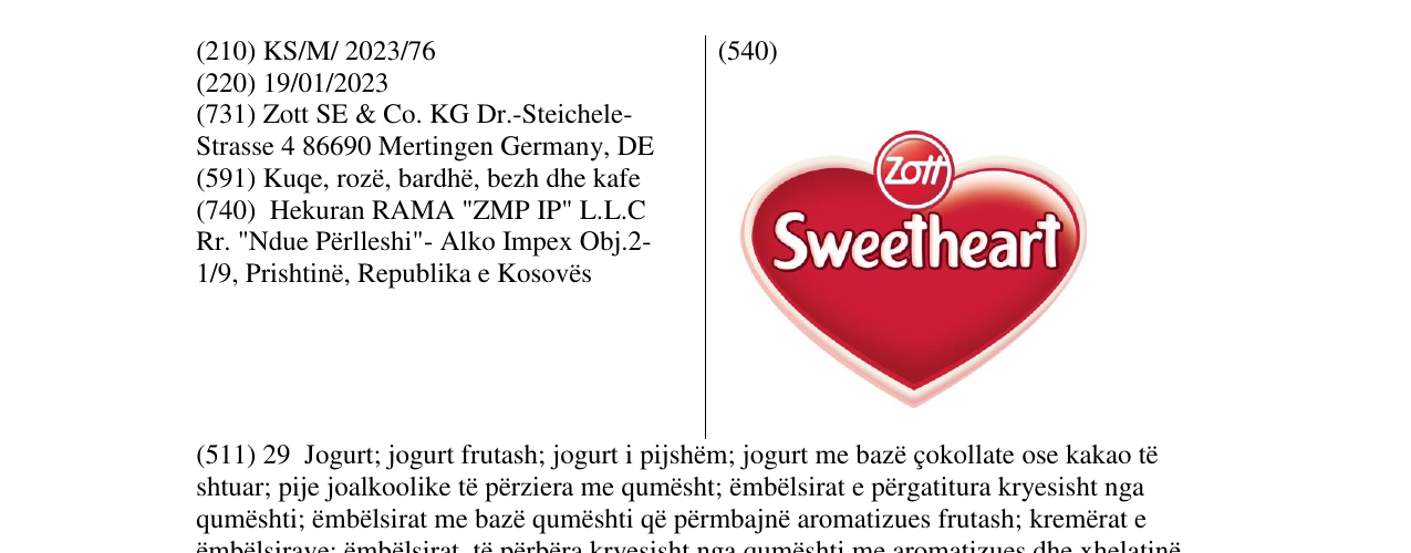 Zëri i markës Sweetheart në buletin