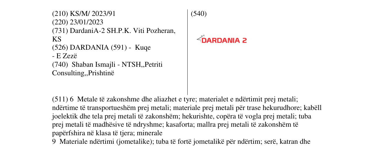 Zëri i markës DARDANIA2 në buletin