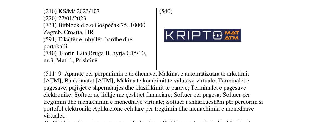 Zëri i markës KRIPTOMAT në buletin