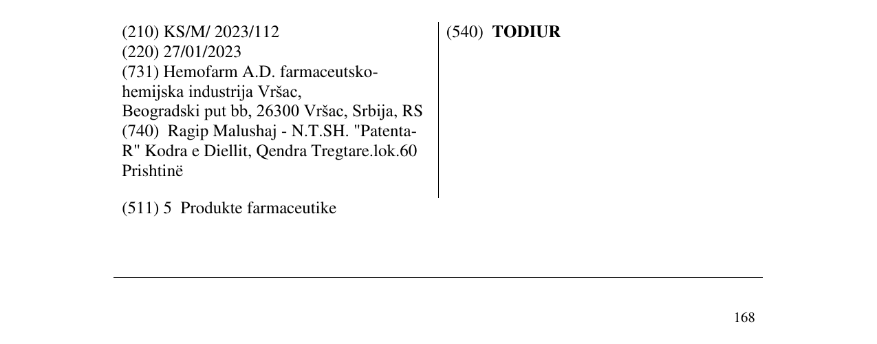 Zëri i markës TODIUR në buletin