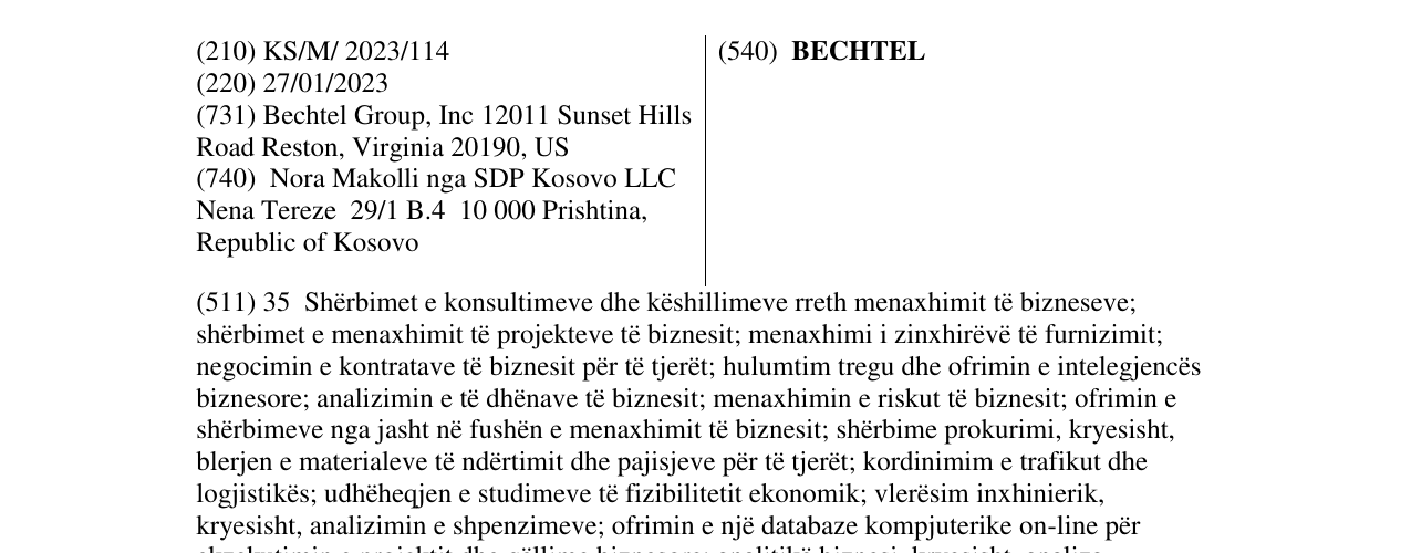 Zëri i markës BECHTEL në buletin