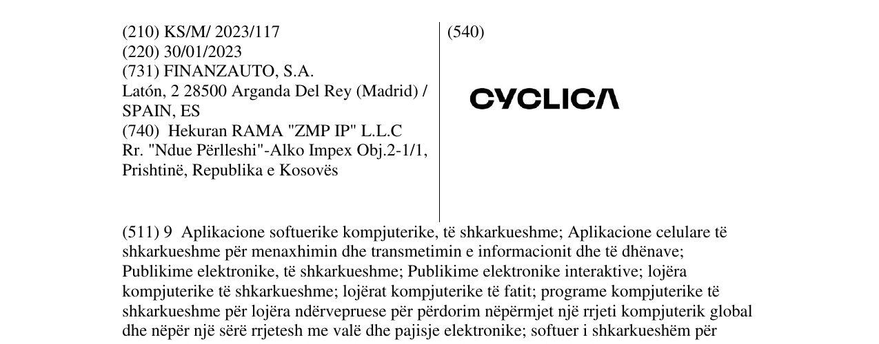 Zëri i markës CYCLICA në buletin