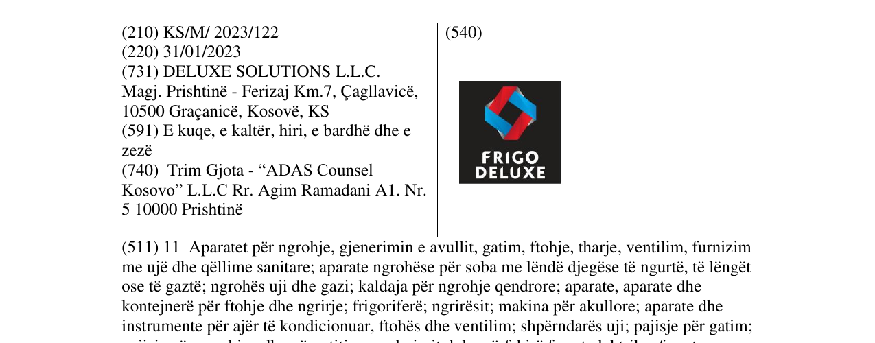 Zëri i markës FRIGO DELUXE në buletin
