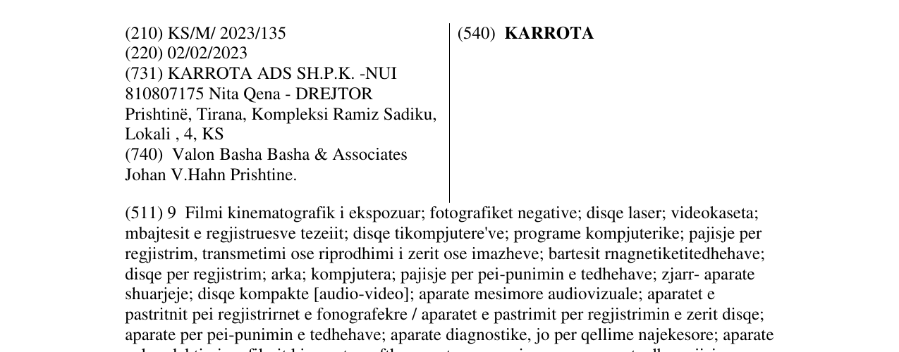 Zëri i markës KARROTA në buletin