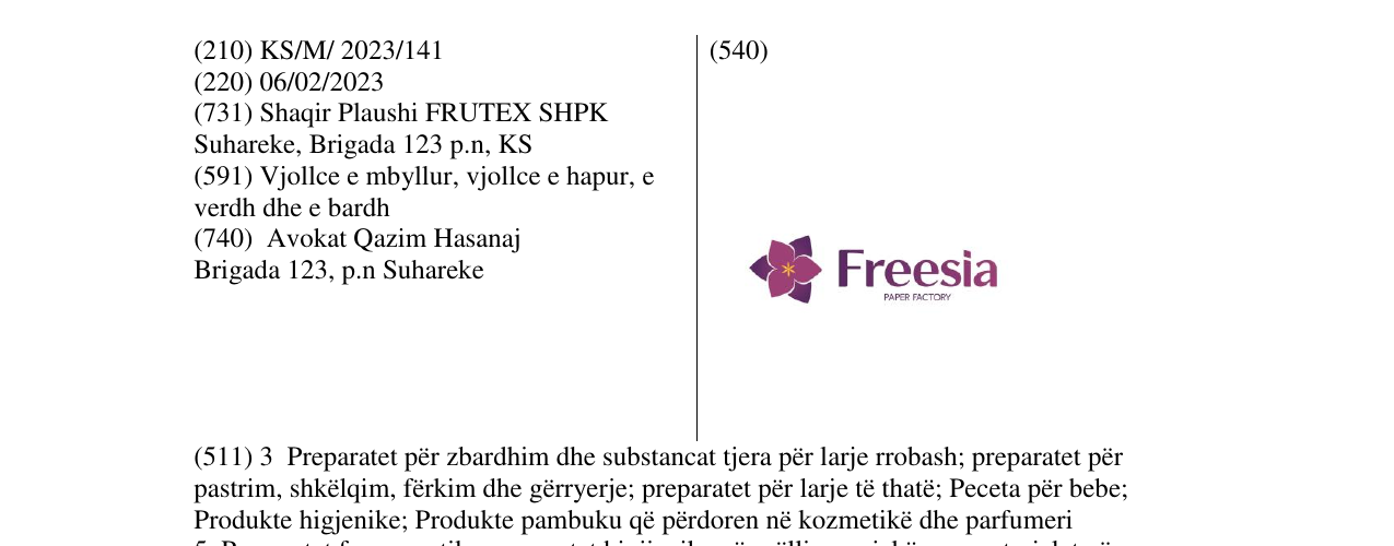 Zëri i markës Freesia në buletin