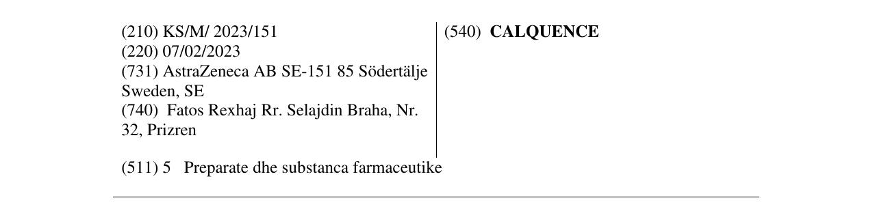 Zëri i markës CALQUENCE në buletin
