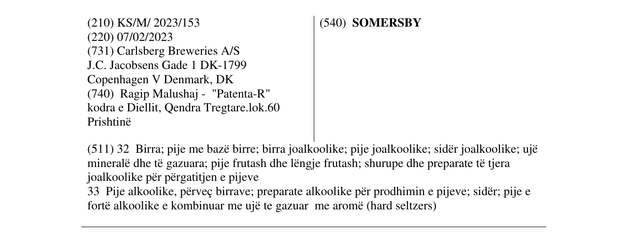 Zëri i markës SOMERSBY në buletin