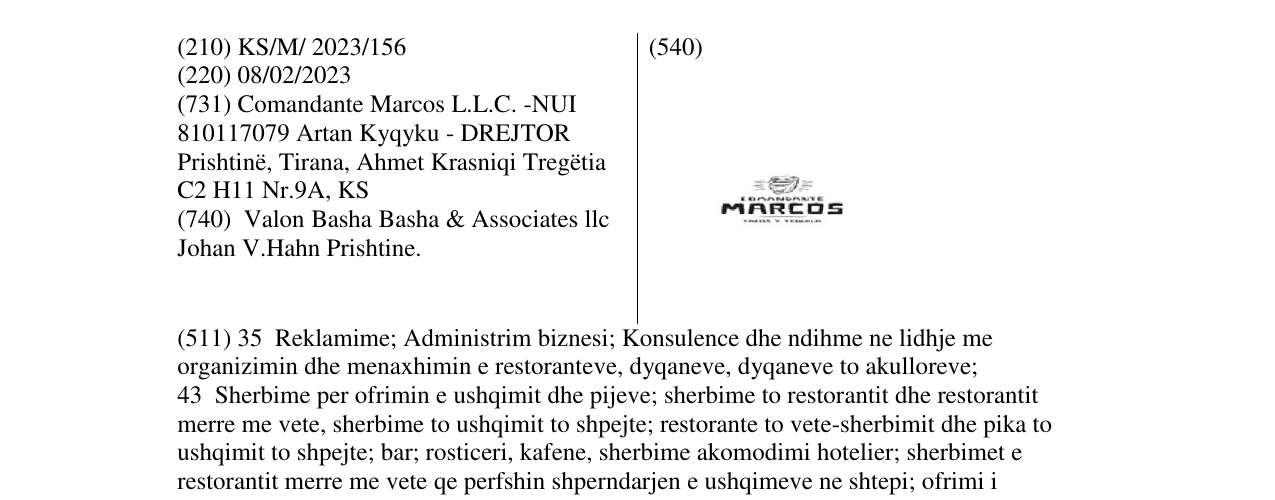 Zëri i markës COMANDANTE MARCOS në buletin