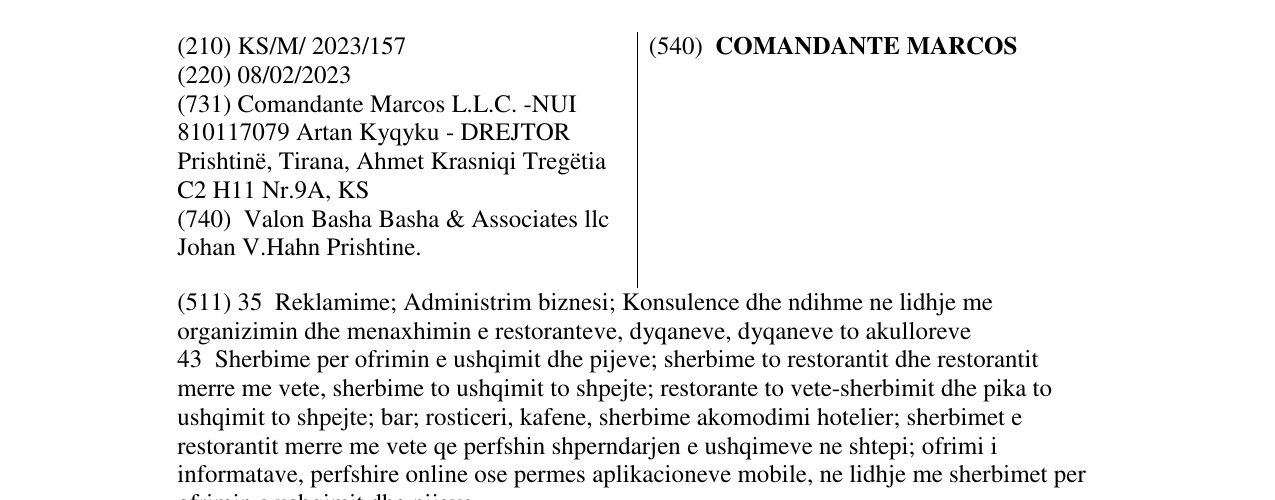 Zëri i markës COMANDANTE MARCOS në buletin