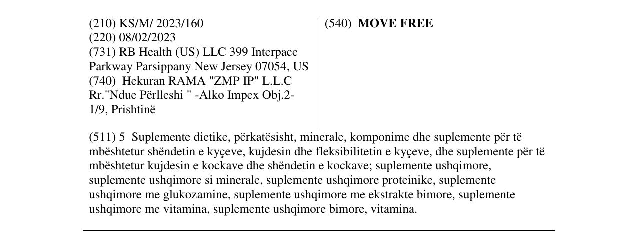 Zëri i markës MOVE FREE në buletin