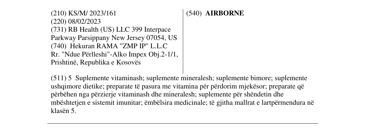 Zëri i markës AIRBORNE në buletin