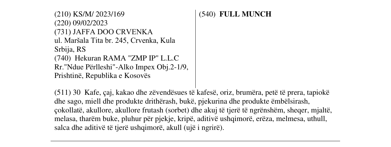 Zëri i markës FULL MUNCH në buletin