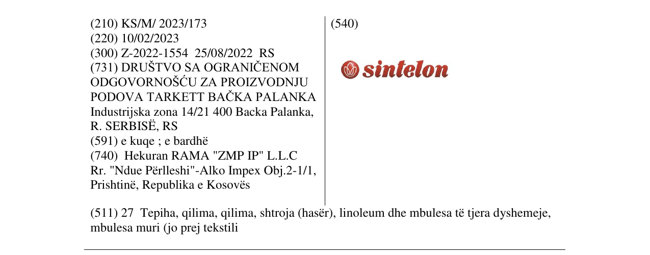 Zëri i markës SINTELON në buletin
