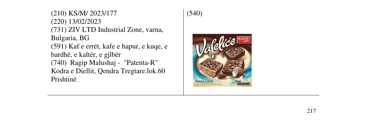 Zëri i markës Vafelice në buletin