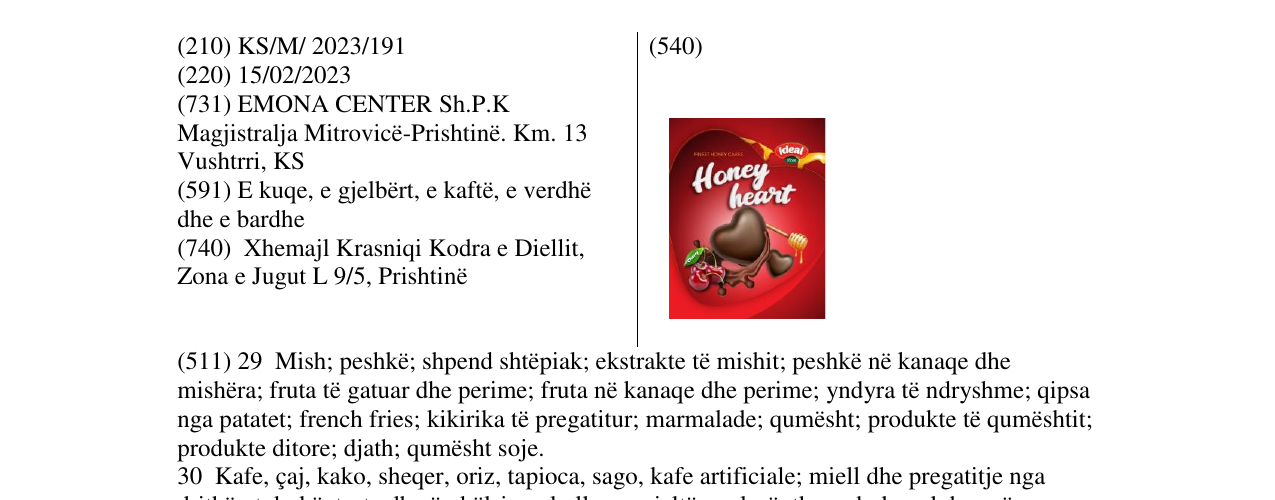 Zëri i markës HONEY HEART në buletin