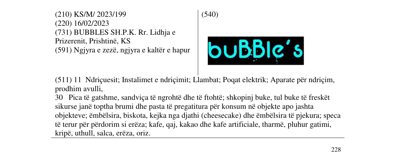Zëri i markës BUBBLES në buletin