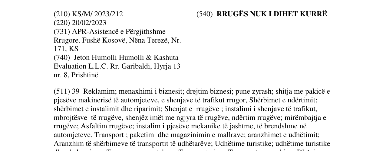 Zëri i markës RRUGËS NUK I DIHET KURRË në buletin