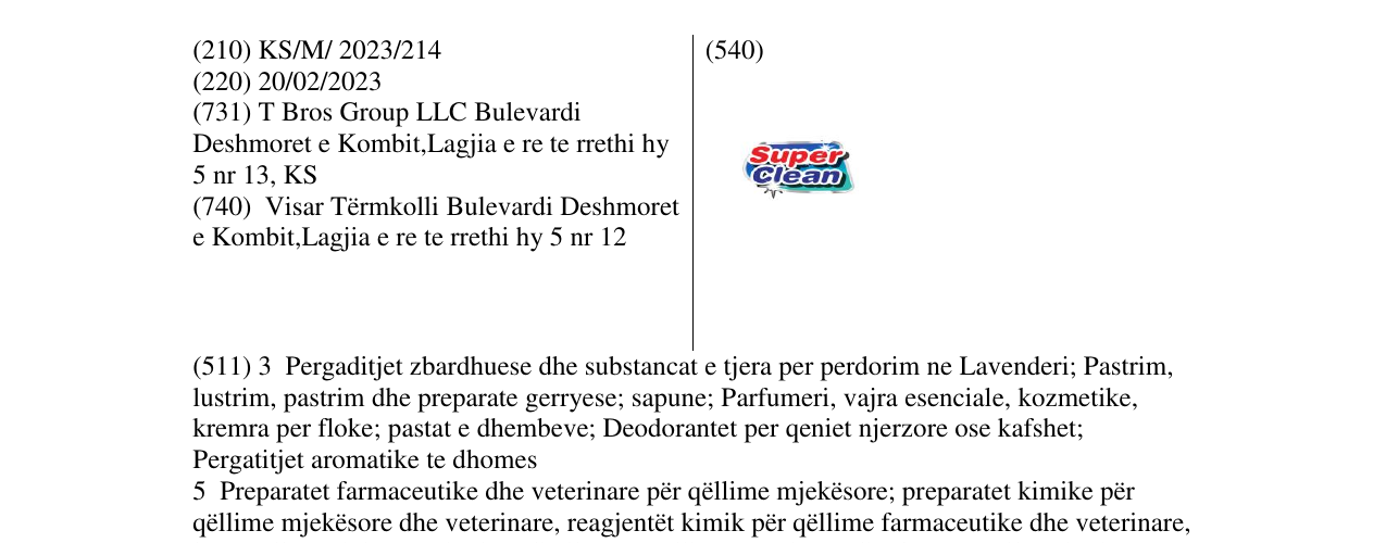 Zëri i markës super clean në buletin