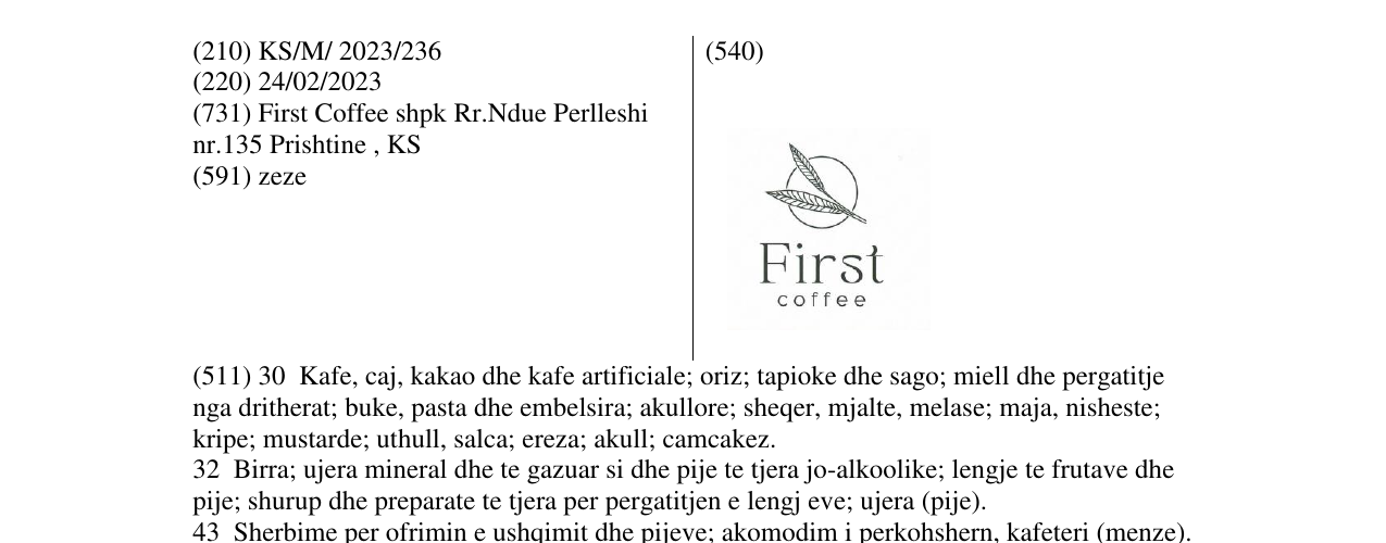 Zëri i markës First Coffee në buletin