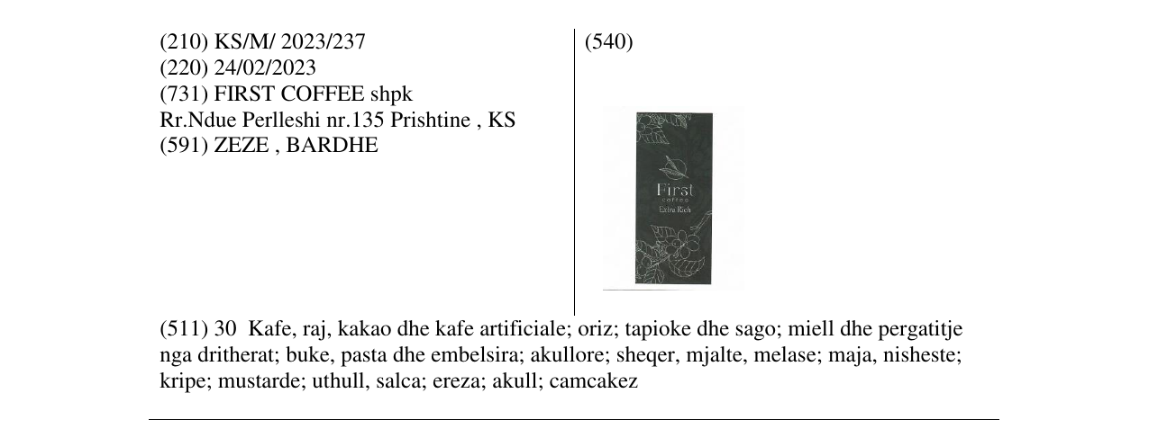 Zëri i markës first coffee në buletin