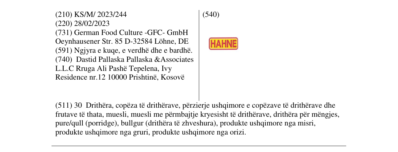 Zëri i markës HAHNE në buletin