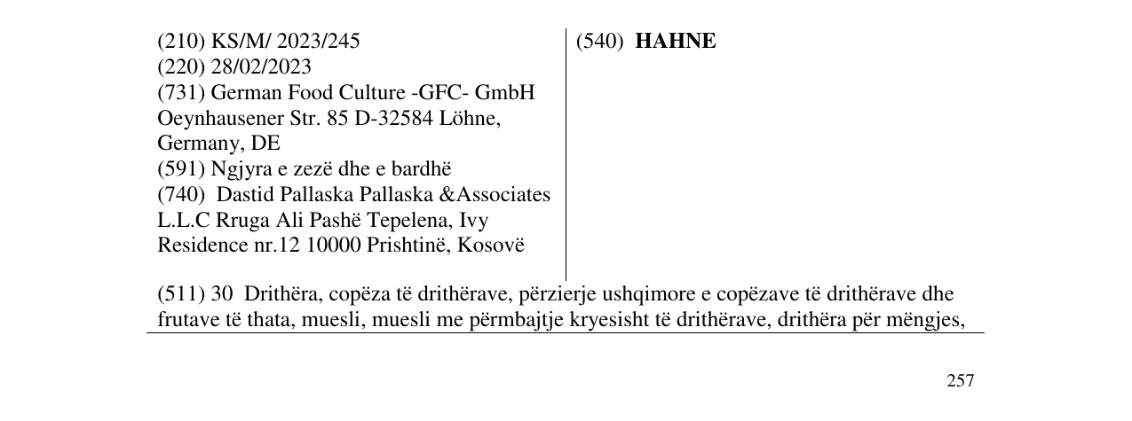 Zëri i markës HAHNE në buletin