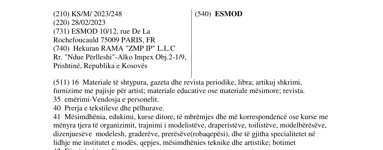 Zëri i markës ESMOD në buletin