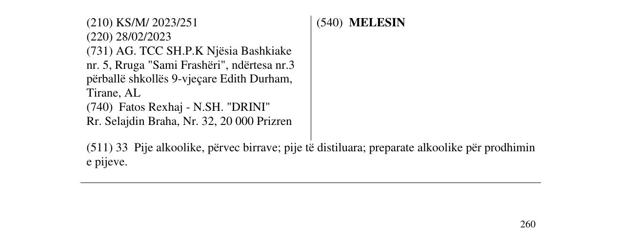 Zëri i markës MELESIN në buletin